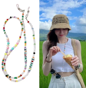 Wang Xinling Same Style Glasses Chain LOVE Letter Colorful Beaded Pearl Sunglasses Chain Sweet Mask Chain for Women