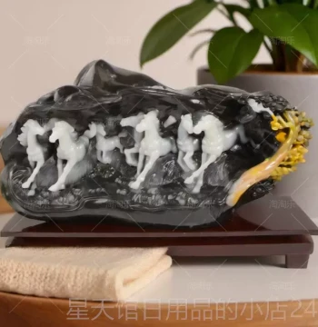 Authentic Eight Horses Picture Guest Natural Stone View Large Stone Hall Jade Original Rare Stone Carving Appreciation Ornament Imitation Dushan Jade