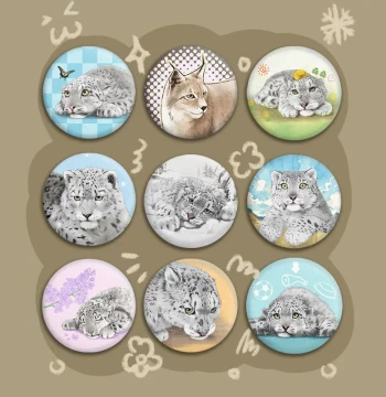 Plush Badge Pin Snow Leopard and Lynx Xining Wildlife Park