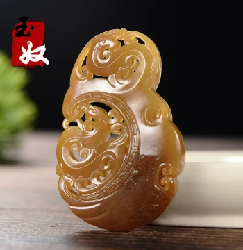 Xinjiang Yulong Kashi River Natural Gold-Sprinkled Skin Seed Material Yellow Qin/Sugar Jade/Hetian Jade/Antique Dragon Phoenix/Pendant