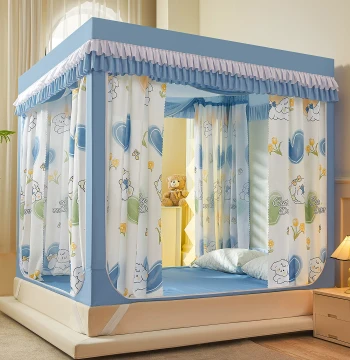 2026 New Class A Full-Bottom Anti-Fall Printed Blackout Curtain Bed-Mounted Mosquito Net for Home Bedroom 1.8m Bed Canopy Patterned Net