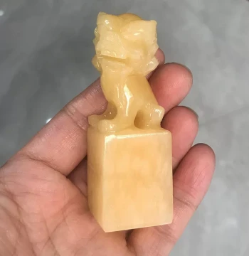 Yellow Jade Lion Wealth-Attracting Seal Ornament, Huanglong Jade Feng Shui Imperial Seal, Custom Seal Carving for Calligraphy and Painting, Square Jade Seal with Lion Ornament