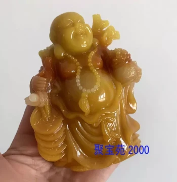 Jade Cornucopia Laughing Buddha Car Ornament Home Wealth Attracting Big-Belly Buddha Imitation Jade Huanglong Jade Money Bag Maitreya Buddha Ornament