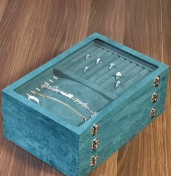 Hengjing Dark Green Transparent Large Capacity Jewelry Storage Box Ring Necklace Earring Pendant Multi-Grid Velvet Jewelry Case