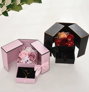 Valentine's Day Double-Door Rose Jewelry Packaging Gift Box Creative Bowknot Preserved Flower Lipstick Gift Box