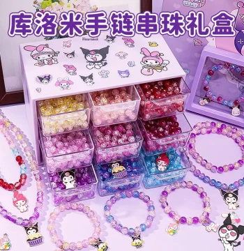 Sanrio Kuromi Children's Bracelet Beading DIY Materials Glazed Gem Crystal Making Beaded Necklace Girls' Toy