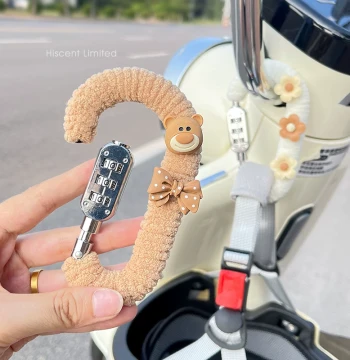 Electric Vehicle Front Basket Lock Cute Women's Cartoon E-Bicycle Helmet Lock Anti-Theft Combination Lock