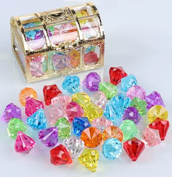 Children's Gemstone Toys, Crystal Diamond Plastic Acrylic Rainbow Heart Treasure Box for Girls and Princesses