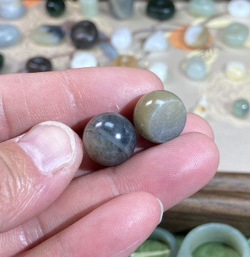Hetian Jade Seed Material 14mm Two Round Beads Sugar Blue-and-White with Skin Handmade Loose Beads Bracelet Wenwan Multi-Gem Accessory Beads