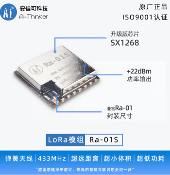 Ai-Thinker LoRa Wireless RF Module SX1268 Chip 433MHz Ultra-Low Power Ra-01S with Matching Antenna