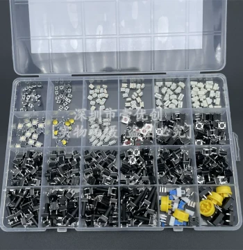 Assorted Tactile Push Button Switch Kit: 460 Pieces, 24 Specifications, 2-Pin and 4-Pin for Automotive, Remote, and Small Appliances