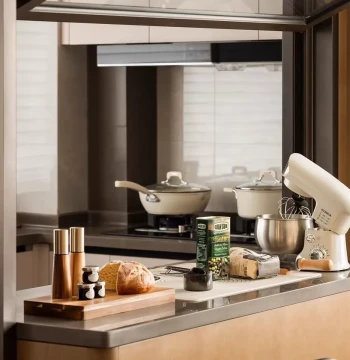 Modern Minimalist Model Kitchen Countertop Soft Furnishing Decor, Cookware and Cutting Board Set Display Props for Showroom Cabinets