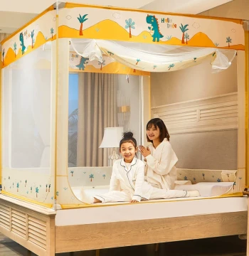 Fall-Proof Mosquito Net 2026 New Model Home Mongolian Tent Style for Children Installation-Free Bedroom Full Bottom Crib Net Prevents Falling Out of Bed