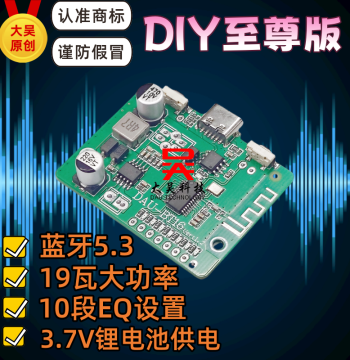 DAU-BT16 TWS Bluetooth Speaker Amplifier Board, DIY Adjustable EQ Kit, Mono, Type-C Charging
