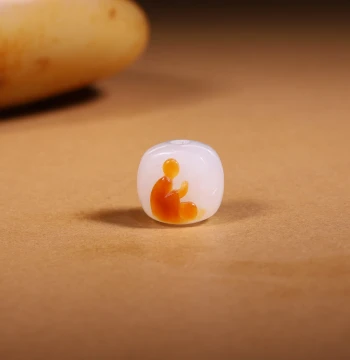 12mm Xinjiang Hetian Jade Seed Old-style Bead Enlightenment Buddha Bead Carved Pendant - White Jade with Red Skin for Wenwen Accessories
