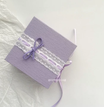 Original Bow Purple Charm Gift Box Lace Trim Atmospheric Jewelry Packaging Box Ins Retro Paper Box