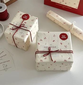 Birthday Packaging, Vintage Premium Wine Red Bow, Large Size Wedding Celebration Wrapping Paper and Gift Bags