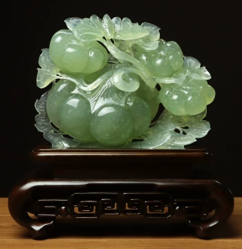 Shangpin Meige Natural Xiuyan Jade Desktop Ornament, Green Raw Material Hand-Carved Lucky Melon, Golden Nest FA321