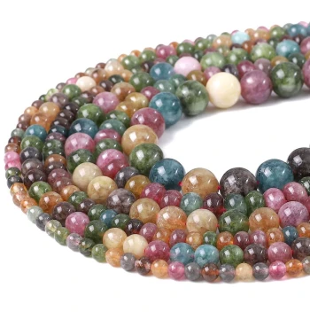 Natural Tourmaline Chalcedony Loose Beads, Round Beads for DIY Jewelry Making, Handmade Bracelets, Necklaces, and Wenwan Accessories