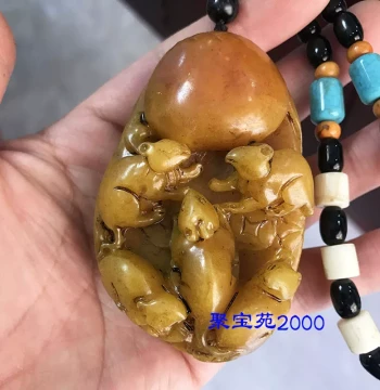 Antique Finished Yunnan Yellow Dragon Jade Exquisitely Carved Five Rats Bringing Wealth Hand Piece Yellow Jade Five Rats Attracting Wealth Collectible Hand Play Piece