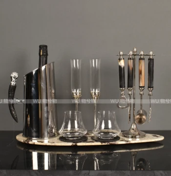 WU Wuxiwu Modern Light Luxury Showroom Sales Office Sideboard Bar Counter Wine Ware Wine Glass Luxury Stone Tray Set