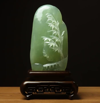 Shangpin Meige Natural Xiuyan Jade Desktop Entrance Ornament, Solid Raw Color Jade Bamboo 'Rising Step by Step' Gift FA322