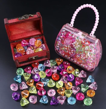 Children's Gemstone Toys: Girl's Diamond Crystal Plastic Acrylic Heart Treasure Box, Boys and Girls Colorful Treasure Chest Kit