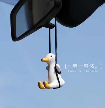 Swinging Duck Car Ornament - Rearview Mirror Pendant, Cute Interior Accessory with Perfume Diffuser for Women