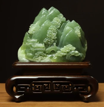 Shangpin Meige Natural Xiuyan Jade Desktop or Entryway Ornament – Hand-Carved from Single Raw Stone with Original Color, Featuring Scenic Landscape Artistry, Gift Model FA335