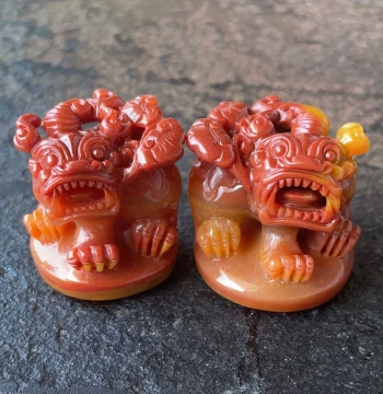 Yang Yu Jia Natural Huanglong Jade from Yunnan, Exquisitely Carved Couple's Pixiu Seal Ornament Set with Certificate, New Arrival