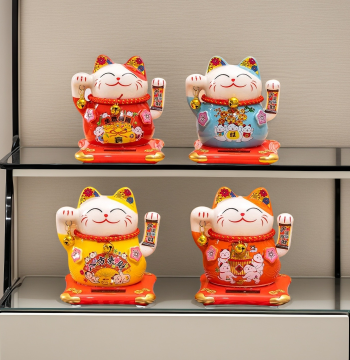 Solar Powered Waving Lucky Cat Small Ornament, Automatic Hand-Waving for Car, Living Room, Home, Shop Opening, Desktop Gift