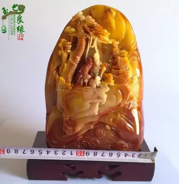 High-End Rudong Haishou Mountain Stone Large Residence Ornament Home Art Office Jade Carving Jewelry Gift Brand Yufu Liangyuan