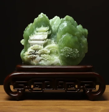 Shangpin Meige Natural Jade Exquisitely Carved Xiuyan Jade Ornament Flower Jade Raw Stone Artistic Landscape Home Gift Display Piece Mountain Scene