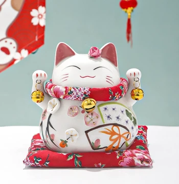 Lucky Cat Figurine Ceramic Creative Gift Home Decor Piggy Bank Living Room Household Opening Cash Register Fortune Cat