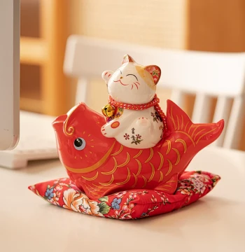 Ceramic Lucky Cat Money Bank Ornament for Home Decor, Housewarming Gift, Symbolizing Abundance Year After Year, Ideal for Shop Openings and Gifting