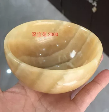 Natural Yellow Dragon Jade Bowl, Health-Preserving Yellow Jade Bowl for Elders, Home Rice Bowl, Full Moon and First Birthday Gift Ornament