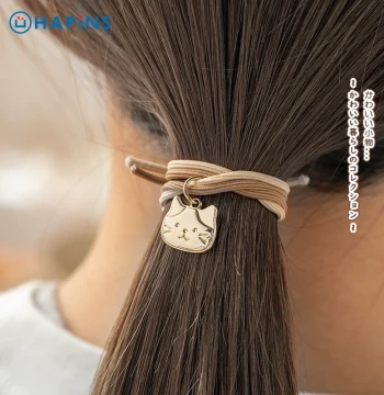Japan HAPiNS Cute Kitten Hair Ties High-Elasticity Rubber Bands for Women Hair Scrunchies Bun Hair Accessories 5-Pack