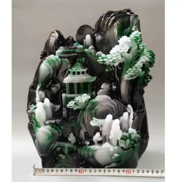 Authentic Jade Rough Stone Ornament Unique Piece 'Rising Sun' Xiuyan Faux Landscape Mountain Jade Stone Carving Craft