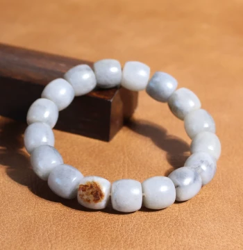 Yuxi Jewelry Xinjiang Oily Hetian Jade Dot-Ink White Blue-and-White Seed Material Straight-Cut Old-Style Beads 13mm Jade Bracelet W
