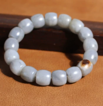 Yuxi Jewelry Xinjiang Oily Hetian Jade Ink-Dotted White Blue-and-White Seed Material Straight-Cut Old-Style Beads 13mm Jade Bracelet W
