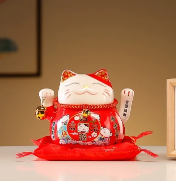 Creative New Style Lucky Cat Electric Waving Hand Ceramic Small Size Rolling Wealth Colorful Office Car Decorative Figurine