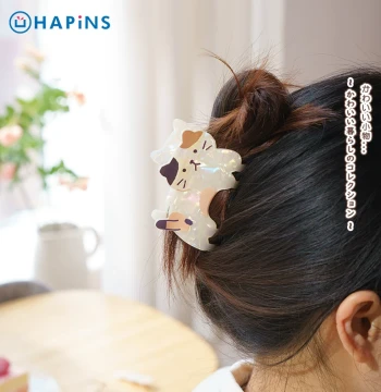 Japan HAPiNS Calico Cat Shark Clip Hair Claw for Thin Hair, Half-Up Hairstyle Clip, Back-of-Head Hair Accessory, Hair Grabber