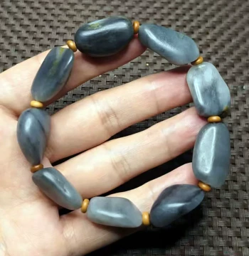 Xinjiang Hetian Jade Seed Material Bracelet Raw Stone Single Seed Unrepaired Blue-and-White Jade Bracelet 00715