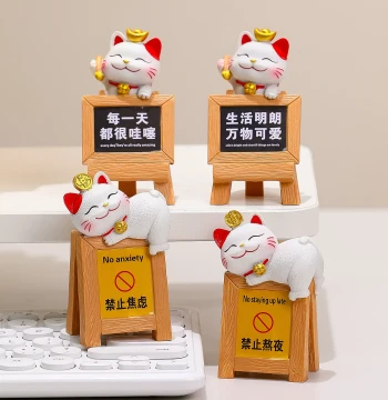 Creative Small Blackboard Lucky Cat Office Desk Ornament, Healing Cartoon Decor Gift