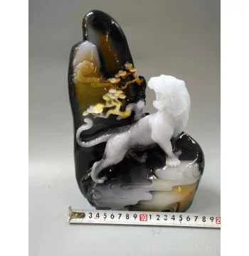 Premium 'Tiger Roaring in Mountain Forest' Imitation Ancient Art Ornament: Natural Unique Jade Furong Stone Carving
