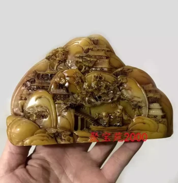 Jade Landscape Scenery Ornament Living Room Home Jade Decorative Piece Distressed Imitation Yellow Dragon Jade Strange Stone Carving Ornament