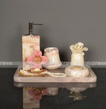WU WUXIWU Modern Light Luxury Showroom Sales Center Bathroom Countertop Pink Marble Bathroom Decor Set