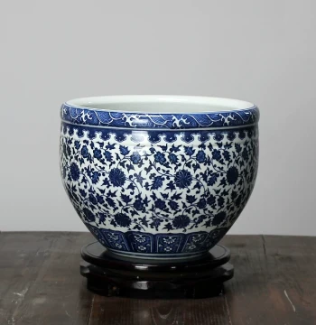 Jingdezhen Blue and White Porcelain Fish Tank, Bowl Lotus and Water Lily Pot, Money Grass Tank, Koi and Goldfish Tank with Free Shipping