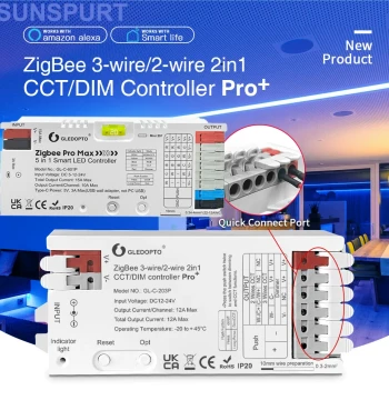 GLEDOPTO RGBCCT RGBW RGB 5-in-1 LED Strip DM Controller 20A Zigbee+2.4G