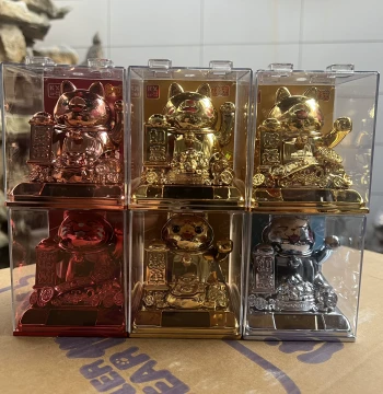 Cool Electroplated Lucky Cat with Display Case Desktop Car Ornament Toy for Boys and Girls Fortune Cat Figure Model